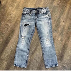 Silver Light Blue Women Capri Jeans